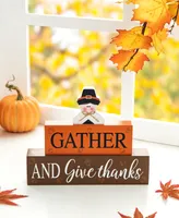 Glitzhome 9.5" L Thanksgiving Wooden Pilgrim Table Block Sign