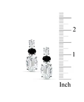 White Quartz (11 ct. t.w.) & Onyx Three-Stone Drop Earrings in Sterling Silver