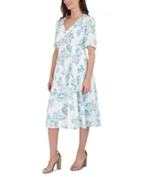 Sandra Darren Women's Floral-Print Puff-Sleeve Midi Dress