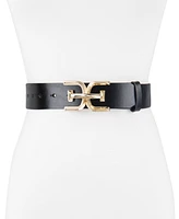 Sam Edelman Women's Brass-Tone Double-e Plaque Buckle Casual Belt