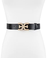 Sam Edelman Women's Imitated Pearl Embellished Double-e Plaque Buckle Belt