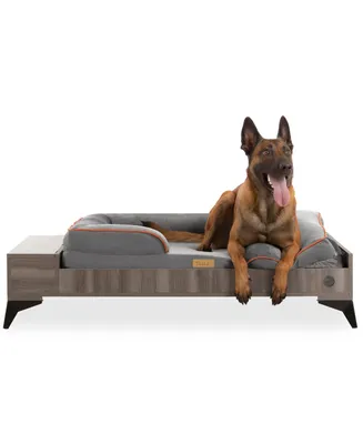 TailZzz Wyatt Wooden Pet Bed with Mattress | Large to Extra Large Pet Bed with Mattress | Elevated Pet Bed | Wooden Pet Bed with Storage | Greenguard