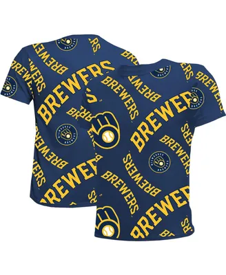Big Boys and Girls Stitches Navy Milwaukee Brewers Allover Team T-shirt