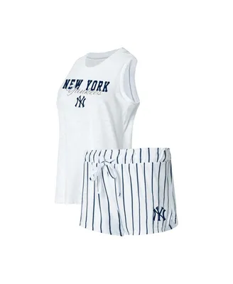 Women's Concepts Sport White New York Yankees Reel Pinstripe Tank Top and Shorts Sleep Set