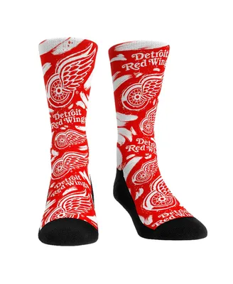 Men's and Women's Rock 'Em Socks Detroit Red Wings Allover Logo and Paint Crew Socks