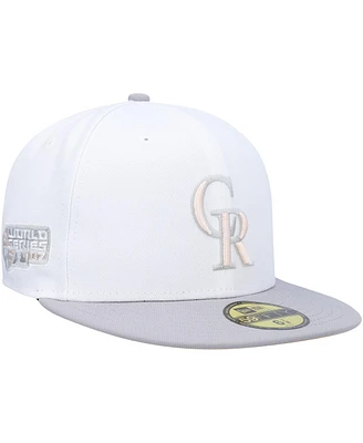 Men's New Era White, Gray Colorado Rockies 2007 World Series Side Patch Undervisor 59FIFTY Fitted Hat