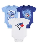 Newborn and Infant Boys Girls Royal, Powder Blue, White Toronto Blue Jays Minor League Player Three-Pack Bodysuit Set