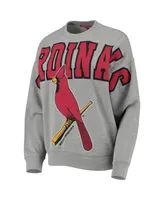 Women's Mitchell & Ness Heathered Gray St. Louis Cardinals Cooperstown Collection Logo Lightweight Pullover Sweatshirt