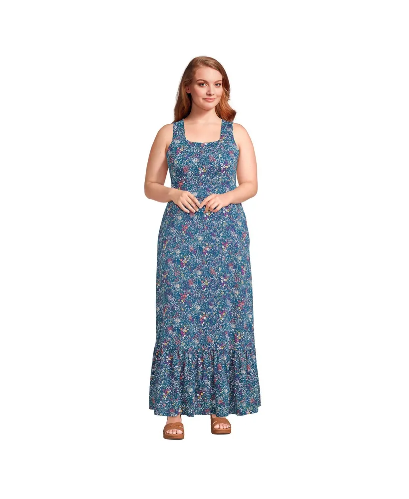 Lands' End Plus Cotton Modal Square Neck Tiered Maxi Dress