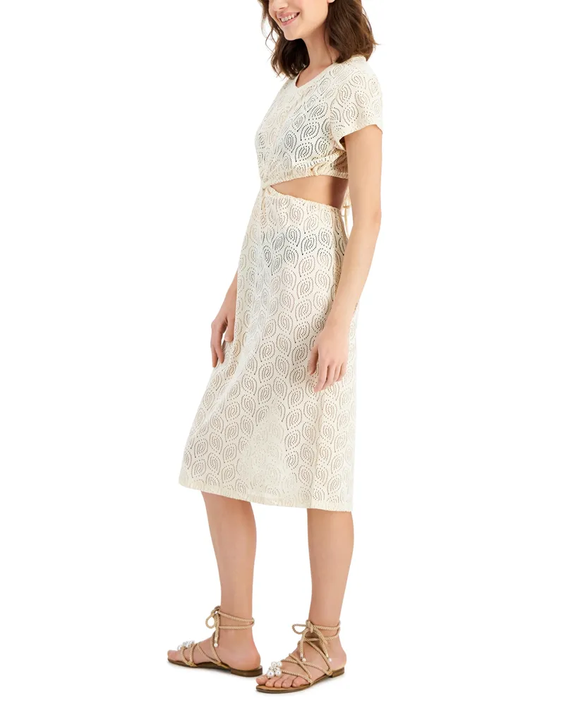 Miken Women's Twist-Front Solid-Crochet Midi Cover-Up, Created for Macy's