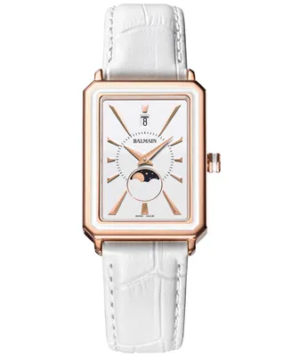 Balmain Women's Swiss Eirini Moonphase White Leather Strap Watch 28x37mm