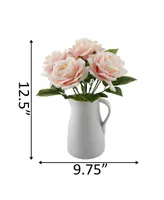 Flora Bunda 12.5" H Roses in Ceramic Water Pot