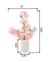 Flora Bunda 19.5" H Cherry Blossom in 6.65" H Ceramic Vase