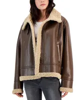 Maralyn & Me Juniors' Faux-Shearling Moto Jacket