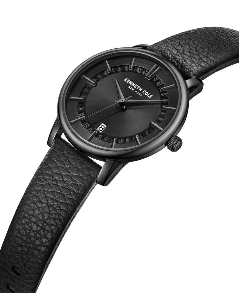 Kenneth Cole New York Men's Quartz Classic Black Genuine Leather Watch 42mm