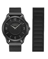 Kenneth Cole New York Men's Quartz Classic Black Stainless Steel and Silicone Watch 42mm Gift Set, 2 Pieces