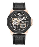 Kenneth Cole New York Men's Automatic Black Genuine Leather and Silicone Watch 45mm
