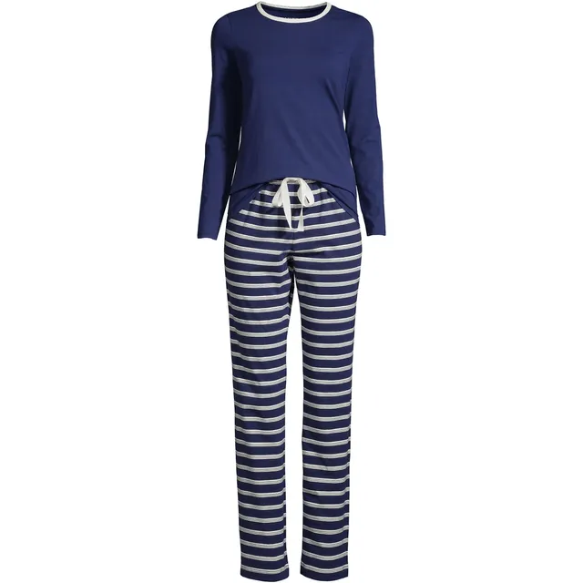 Lands' End Women's Tall Pajama Set Knit Long Sleeve T-Shirt and Flannel  Pants 