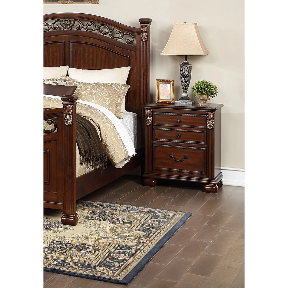 Streamdale Furniture Bedroom Furniture Traditional Look Unique Wooden Nightstand Drawers Bedside Table Cherry