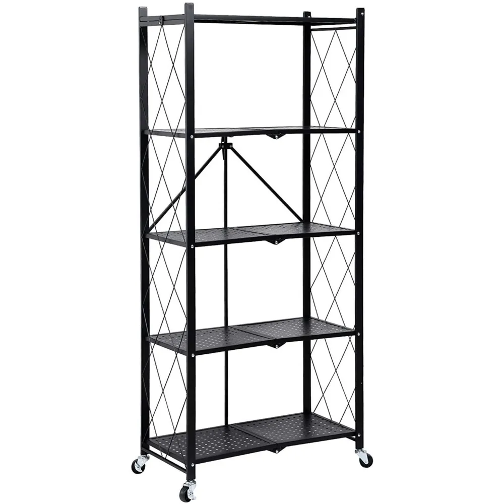 Simplie Fun Healthsmart 5-Tier Heavy Duty Foldable Metal Rack Storage Shelving Unit With Wheels