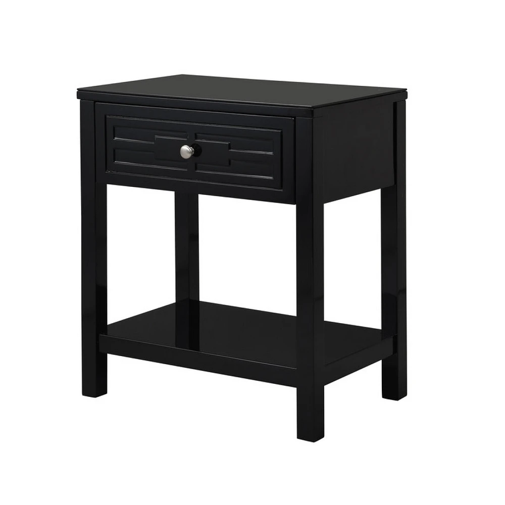 Simplie Fun Dylan Wooden End Side Table Nightstand With Glass Top And Drawer