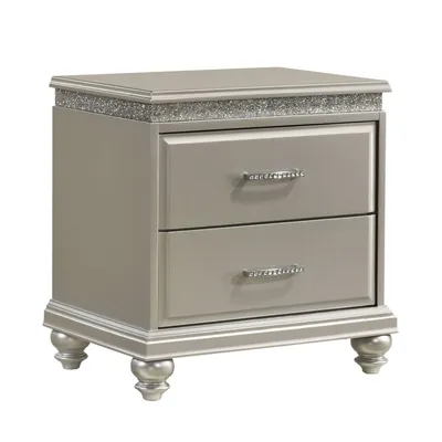 Traditional 1-Pc Glam Nightstand with Two Storage Drawers and Bun Feet