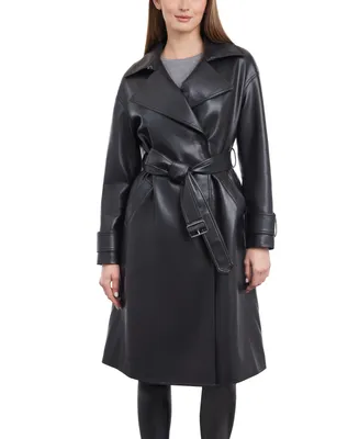 BCBGeneration Women's Faux-Leather Belted Trench Coat