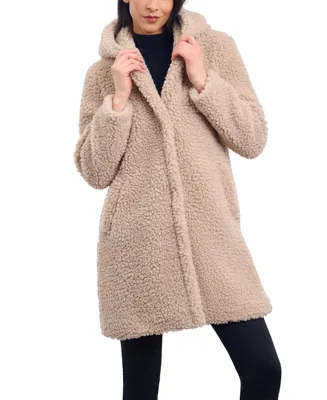 BCBGeneration Women's Hooded Button-Front Teddy Coat