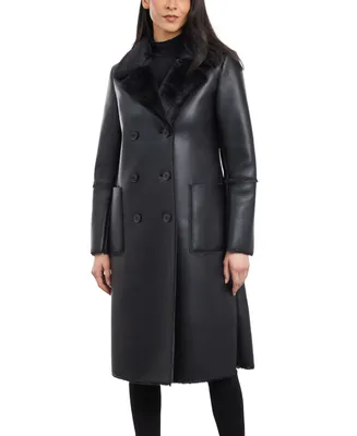BCBGeneration Women's Double-Breasted Faux-Shearling Coat