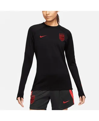 Women's Nike Black Uswnt Strike Drill Performance Raglan Quarter-Zip Long Sleeve Top