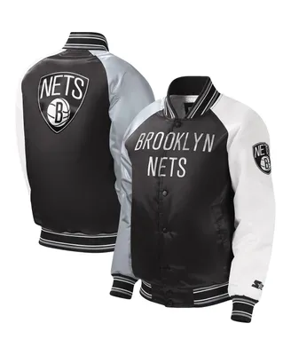 Big Boys and Girls Starter Black Brooklyn Nets Raglan Full-Snap Varsity Jacket