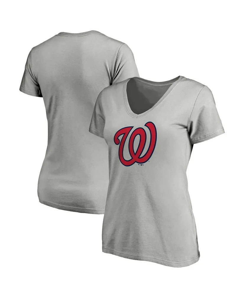 Women's Fanatics Heathered Gray Washington Nationals Core Official Logo V-Neck T-shirt