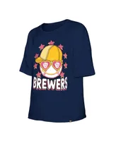 Big Girls New Era Navy Milwaukee Brewers Team Half Sleeve T-shirt