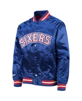 Big Boys and Girls Mitchell & Ness Royal Philadelphia 76ers Hardwood Classics Satin Raglan Full-Snap Jacket