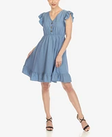 White Mark Women's Ruffle Sleeve Knee-Length Dress
