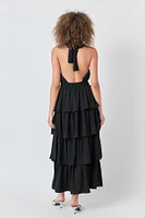 endless rose Women's Crossed Halter Neck Tiered Maxi Dress