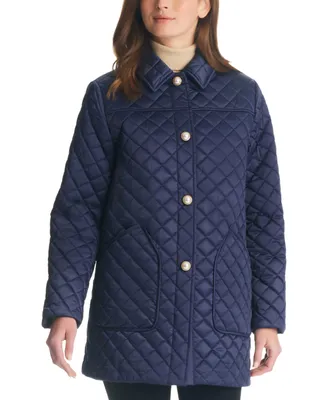 kate spade new york Women's Imitation-Pearl-Button Quilted Coat