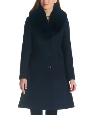 Kate Spade New York Women's Faux-Fur-Collar Walker Coat