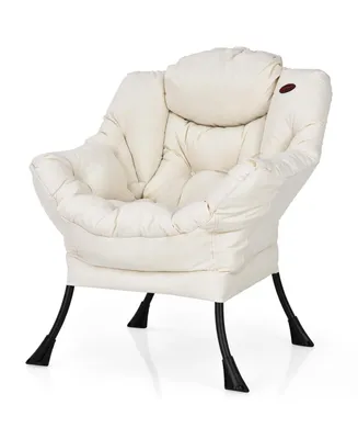 Costway Modern Polyester Fabric Lazy Chair Single Sofa w/Side Pocket