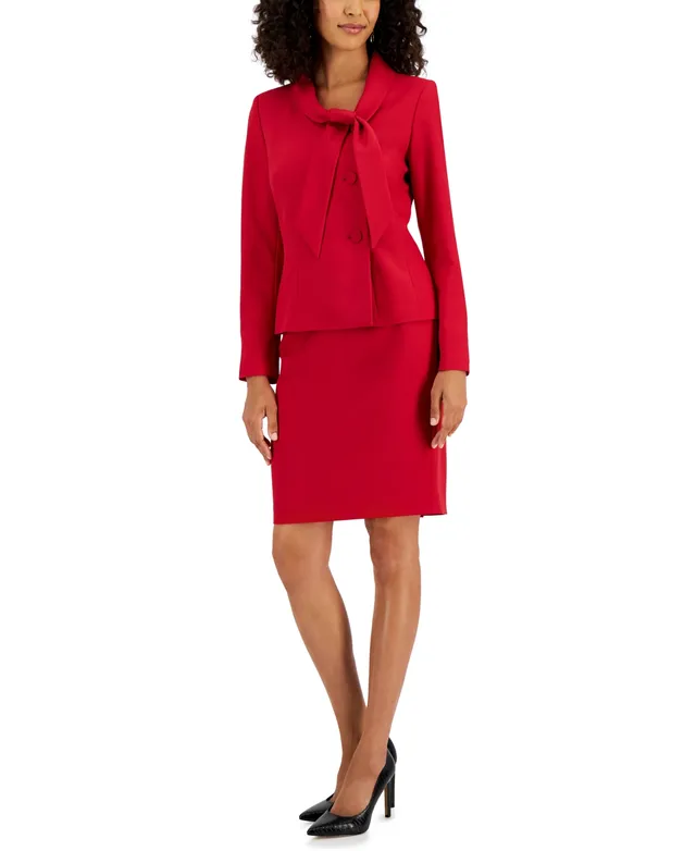 Le Suit Women's Crepe Three-Button Tie-Collar Jacket & Slim Pencil Skirt