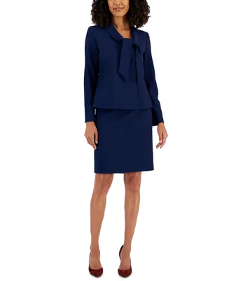 Le Suit Women's Crepe Three-Button Tie-Collar Jacket & Slim Pencil Skirt Suit