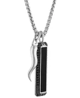 Bulova Men's Icon Black Onyx & Black Diamond (3/4 ct. t.w.) Pendant Necklace in Sterling Silver, 24" + 2" extender