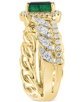 Effy Emerald (7/8 ct. t.w.) & Diamond (5/8 ct. t.w.) Multirow Statement Ring in 14k Gold