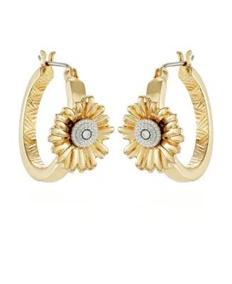 T Tahari Gold-Tone Sunflower Charm Mini Hoop Earrings