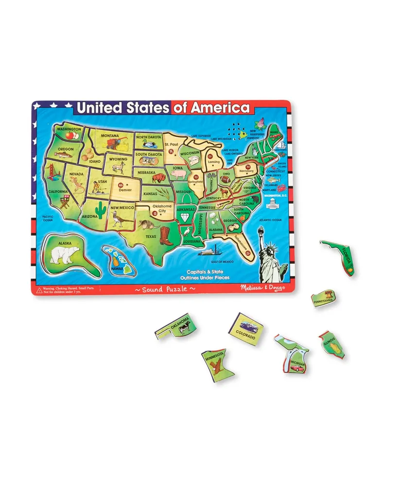 Melissa & Doug Usa Map Sound Puzzle - Wooden Puzzle With Sound Effects (40 pcs), Multicolor