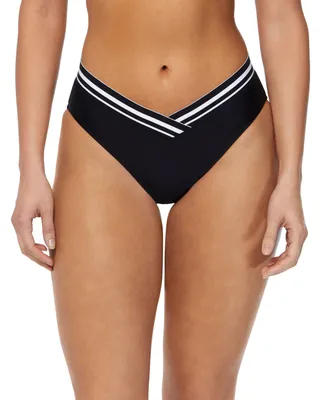 Reebok Women's Striped-Trim V-Waist Bikini Bottoms