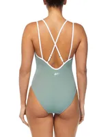 Reebok Women's Twin-Strap Piping-Trim One-Piece Swimsuit