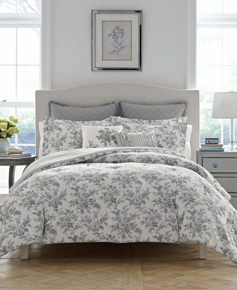 Laura Ashley Annalise Floral Cotton Reversible 7 Piece Duvet Cover Set, King