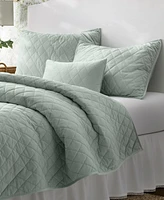 Laura Ashley Solid Velvet Diamond Stitch Piece Quilt Set