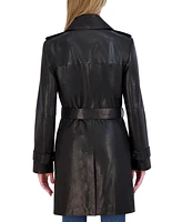 Tahari Women's Natalie Belted Leather Trench Coat